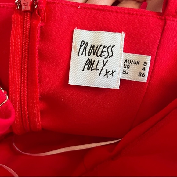 Princess Polly Novella Mini Dress, Valentine Red, Slim Fitting Sz 4 *L14 - Picture 4 of 4